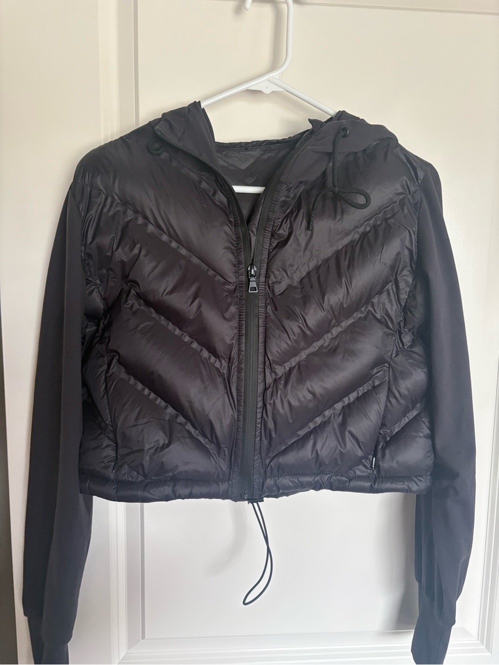 Mono B  cropped Black Hooded Quilted Jacket
